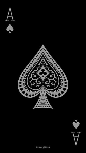 Minimalist Ace of Spades Playing Card Design with Intricate Ornamental Pattern on Black Background HD phone wallpaper