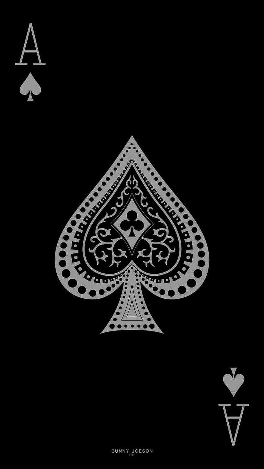 Minimalist Ace of Spades Playing Card Design with Intricate Ornamental Pattern on Black Background HD phone wallpaper