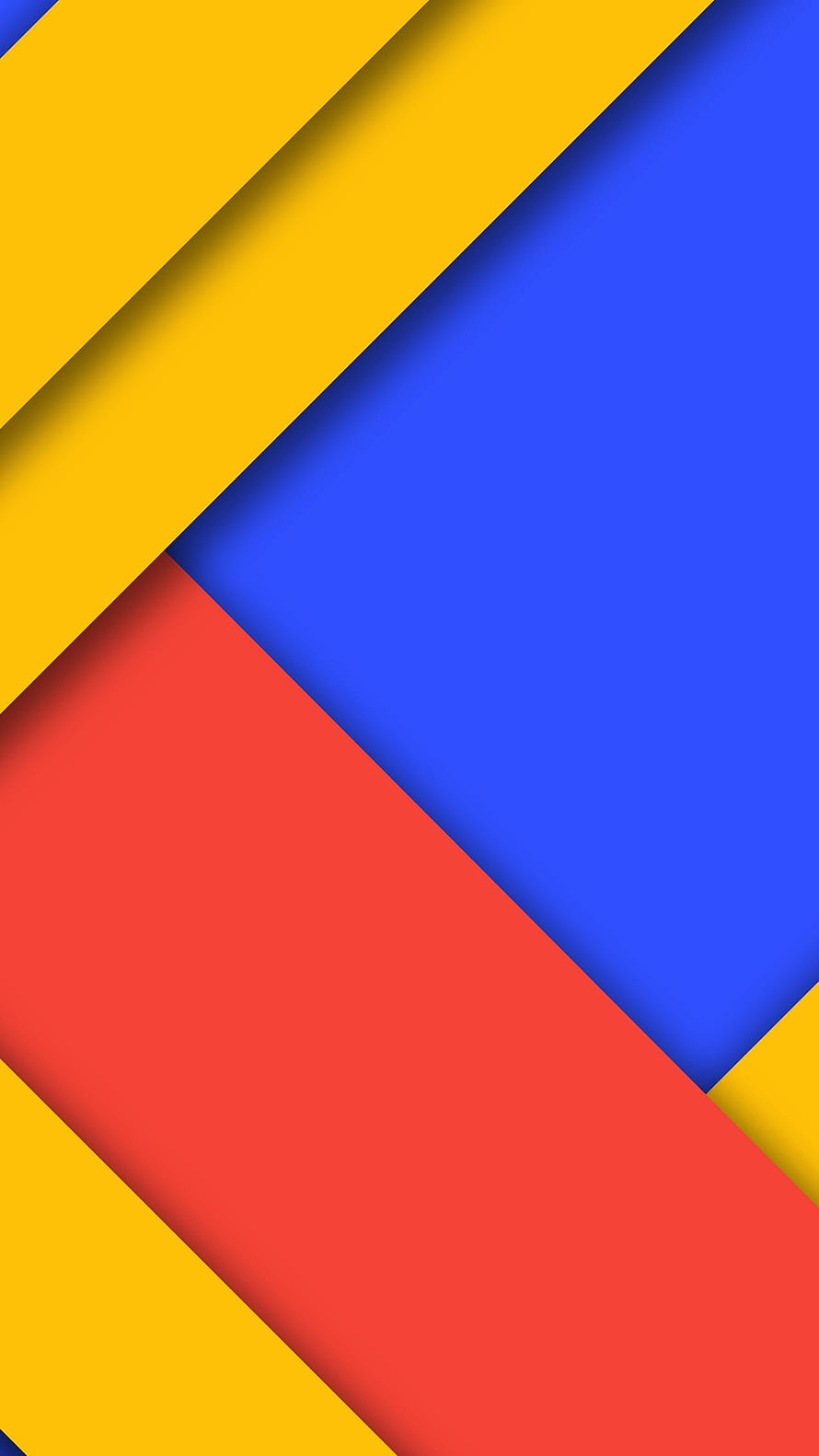 Vibrant Geometric Diagonal Shapes in Blue, Yellow, and Red with Soft Shadows HD phone wallpaper
