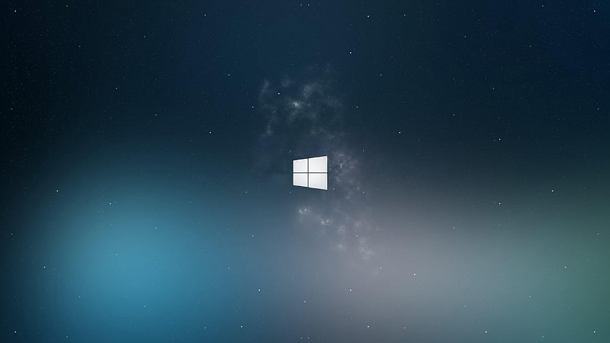Windows 10 Default Starry Night Sky with Milky Way and Logo HD wallpaper