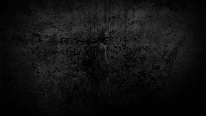 Dark Grunge Soldier Silhouette on Textured Black Background HD wallpaper
