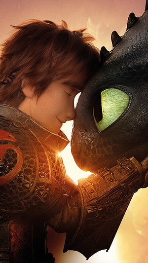 Hiccup and Toothless share a tender moment in How To Train Your Dragon 3 HD phone wallpaper