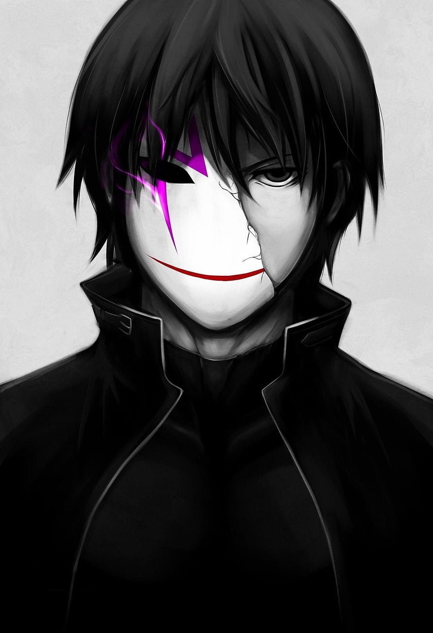 Darker Than Black Hei Anime Character Portrait with Purple Markings and Red Smile HD phone wallpaper