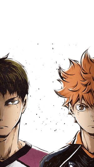 Haikyuu Anime Illustration Featuring Two Male Characters in Intense Close-Up Portraits HD phone wallpaper