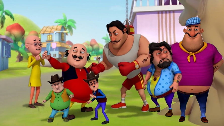 Motu Patlu and Friends in Vibrant 3D Animated Village Scene HD wallpaper