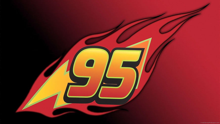 Lightning McQueen 95 Racing Number with Flame Design on Red Background HD wallpaper