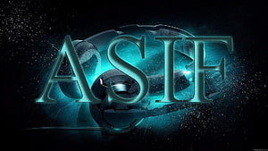 Asif 3D Metallic Typography with Glowing Cyan Orb and Particle Effects on Dark Background HD wallpaper