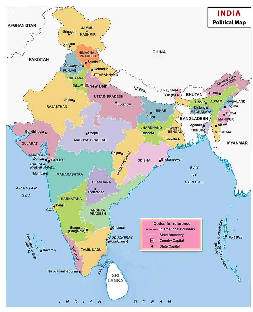 India Political Map Showing All States, Union Territories, and Capital Cities HD phone wallpaper