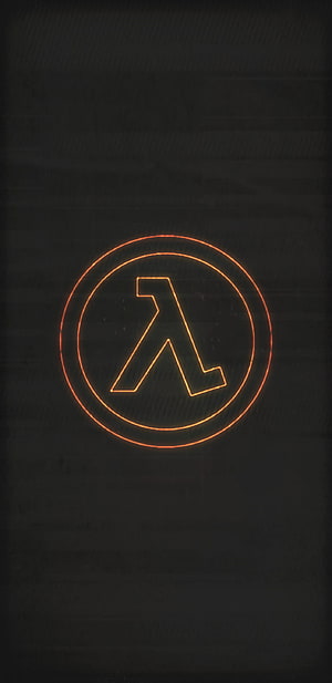Half-Life Lambda Symbol Glowing in Orange Neon on Dark Background HD phone wallpaper