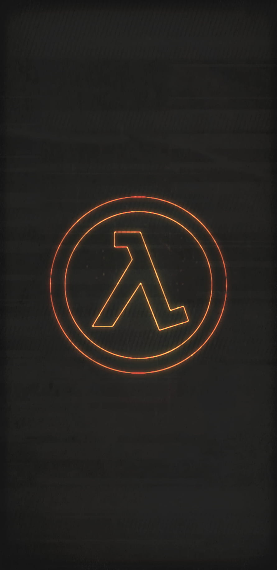 Half-Life Lambda Symbol Glowing in Orange Neon on Dark Background HD phone wallpaper