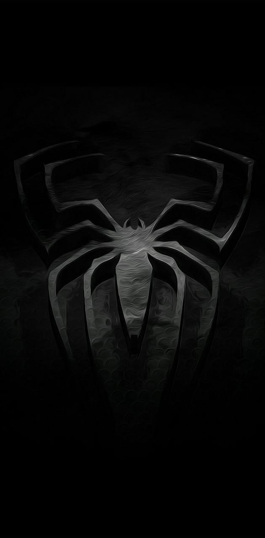 Monochrome Spider-Man Suit Emblem with Textured Web Pattern on Black Background HD phone wallpaper