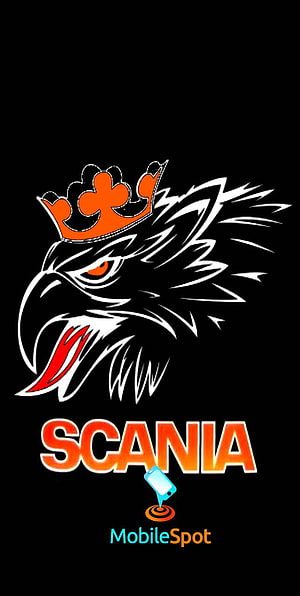 Scania Truck Brand Logo Featuring Crowned Eagle Head on Black Background HD phone wallpaper