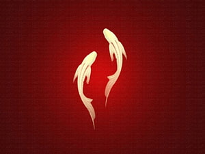 Elegant White Koi Fish Silhouettes on Deep Red Textured Background HD wallpaper