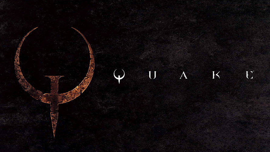 Quake Video Game Logo with Rusty Emblem on Dark Textured Background HD wallpaper