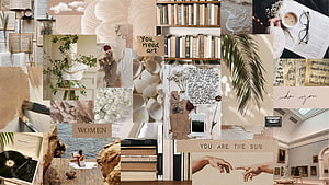 Light Academia Aesthetic Collage Featuring Vintage Books, Art, and Nature Elements HD wallpaper