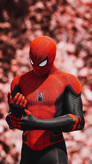Spider-Man Far From Home Suit Portrait with Red and Black Webbed Costume, Spiderman Far From Home suit, spider man suits HD phone wallpaper
