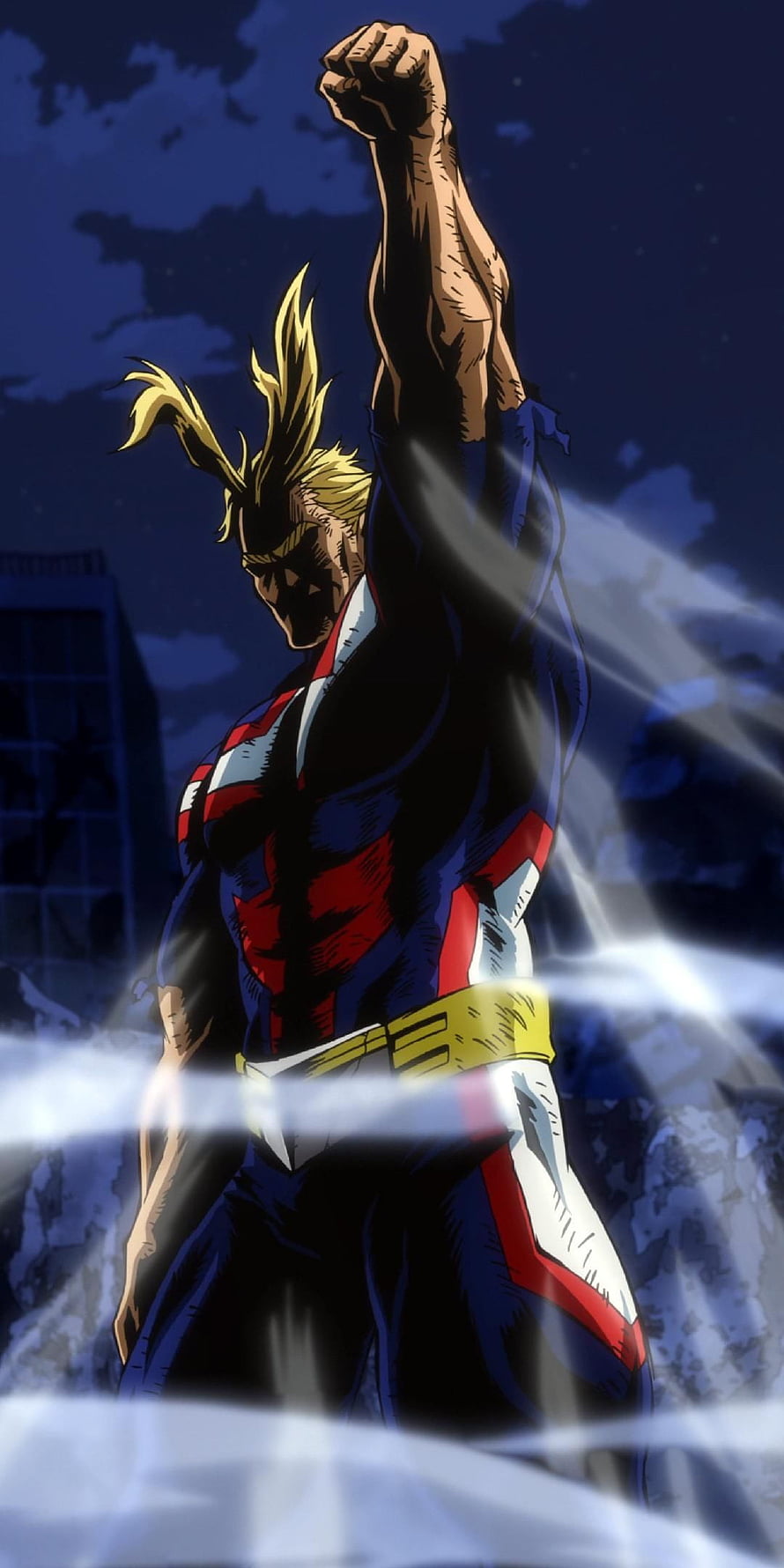 All Might Heroic Fist Raised in Dramatic Anime Action Scene HD phone wallpaper