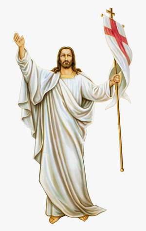 Jesus Christ in White Robes Holding a Banner with a Red Cross HD phone wallpaper