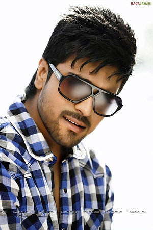 Ram Charan Teja in Blue Checkered Shirt and Sunglasses HD phone wallpaper