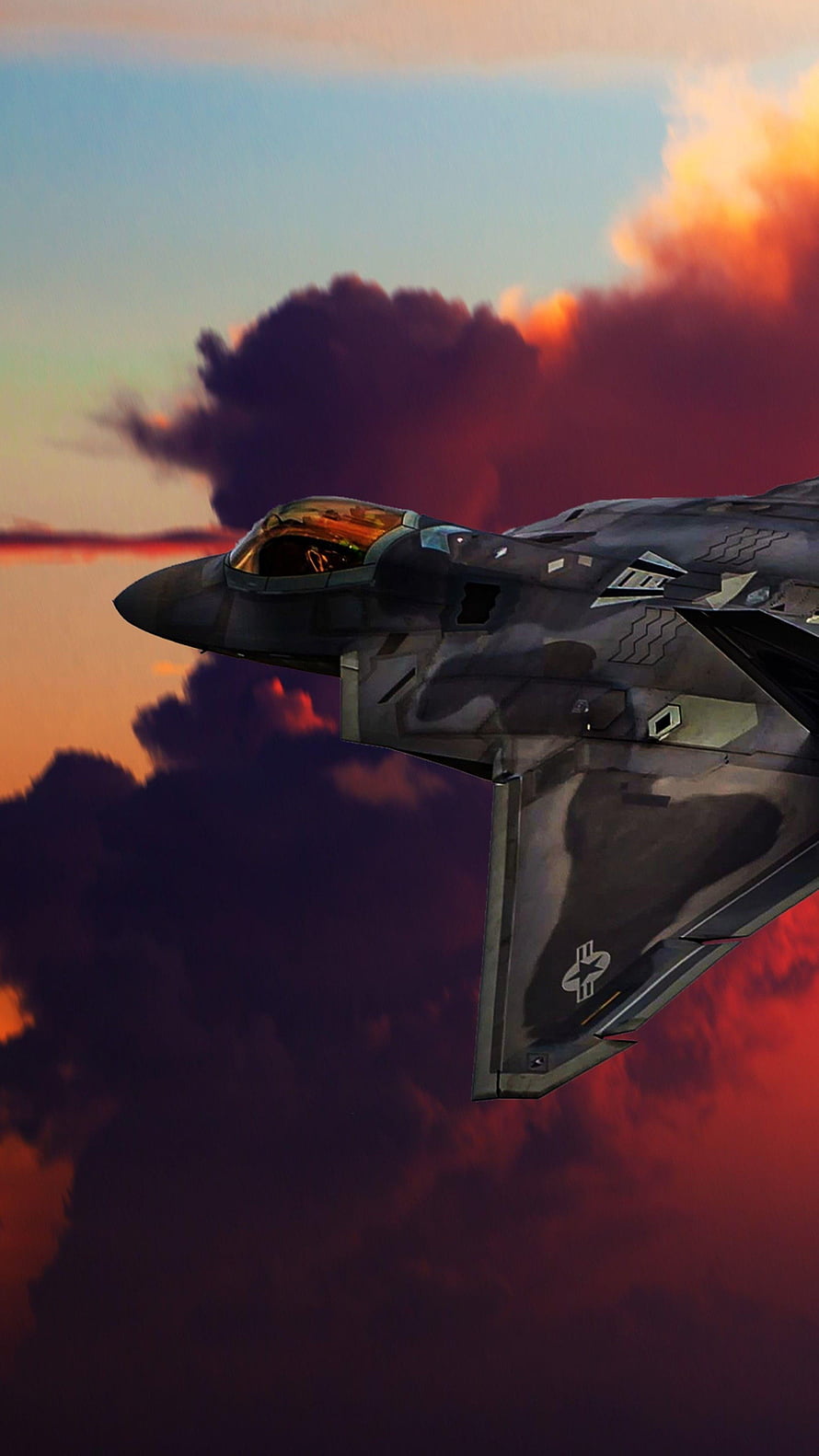 Stealth Fighter Jet Banking Through Dramatic Sunset Clouds HD phone wallpaper