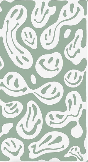 Abstract Trippy Face Pattern with Preppy Smile on Sage Green Background HD phone wallpaper