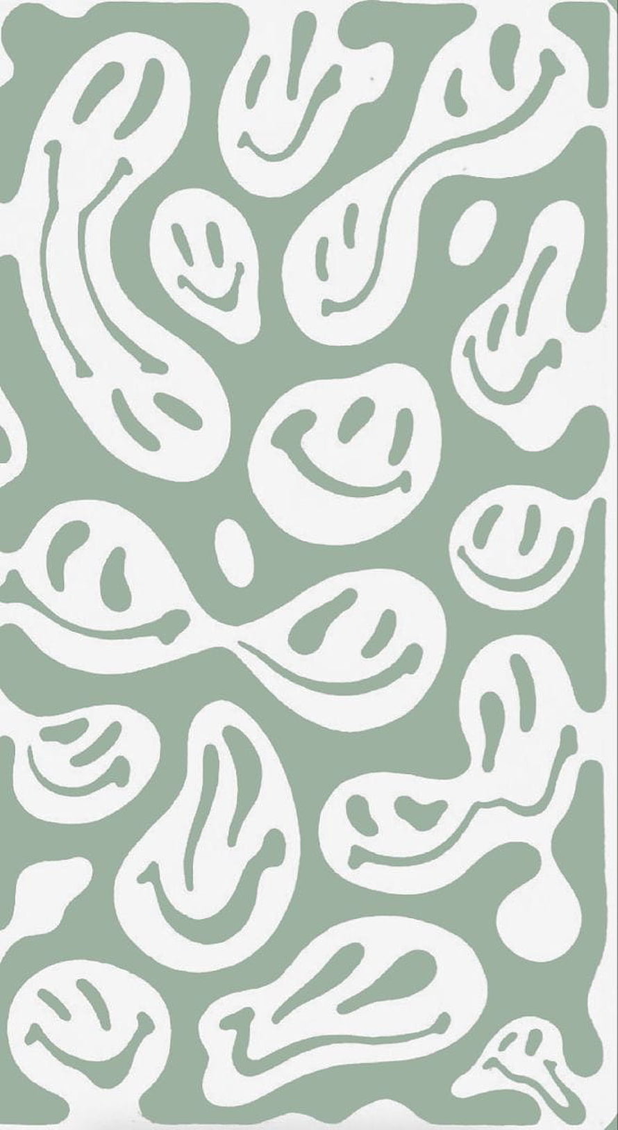 Abstract Trippy Face Pattern with Preppy Smile on Sage Green Background HD phone wallpaper
