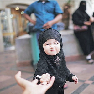 Adorable Muslim Toddler Girl in Black Hijab Holding Hand HD phone wallpaper