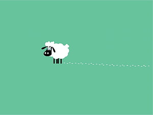 Cute Minimalist Cartoon Sheep Walking on Mint Green Background HD wallpaper