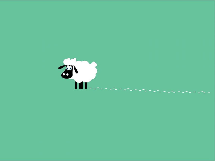 Cute Minimalist Cartoon Sheep Walking on Mint Green Background HD wallpaper