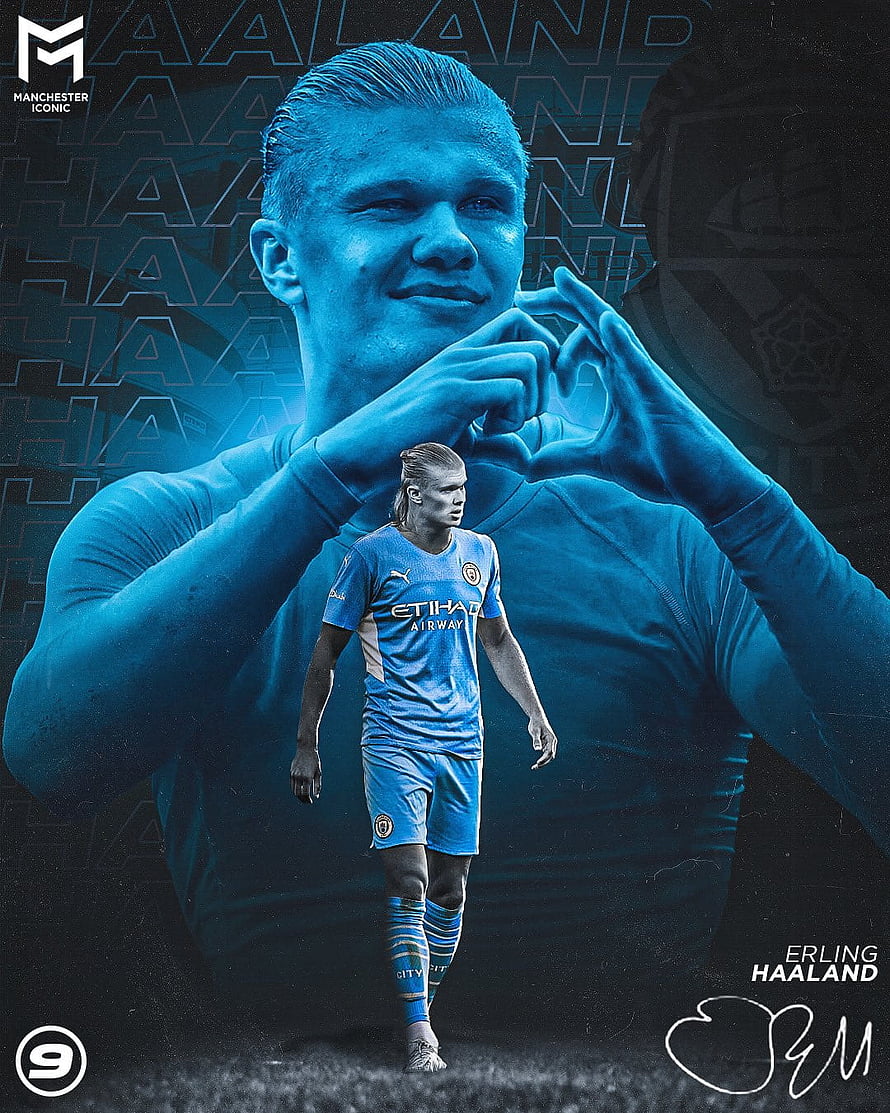 Erling Haaland Manchester City Heart Gesture Portrait Wallpaper HD phone wallpaper