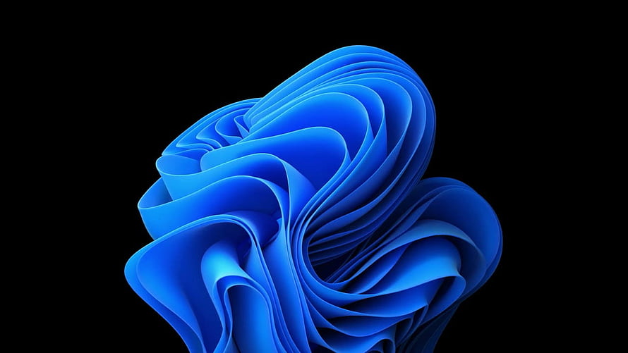 Windows 11 Dark Theme Abstract Blue Ribbon Sculpture on Black Background HD wallpaper