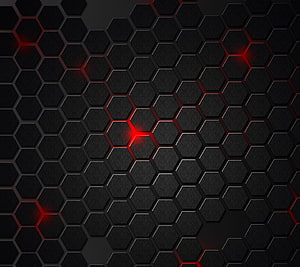 Dark Hexagonal Honeycomb Pattern with Red Glowing Accents and Carbon Fiber Texture HD wallpaper