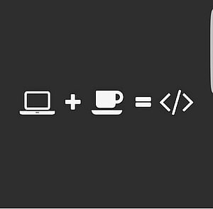 Minimalist Developer Concept: Laptop and Coffee Equals Code Icon on Dark Background HD wallpaper