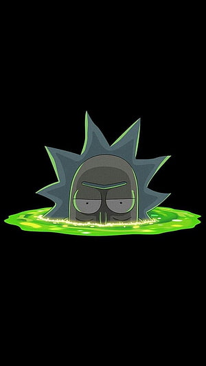 Rick Sanchez Head Emerging From Glowing Green Slime on Black Background HD phone wallpaper
