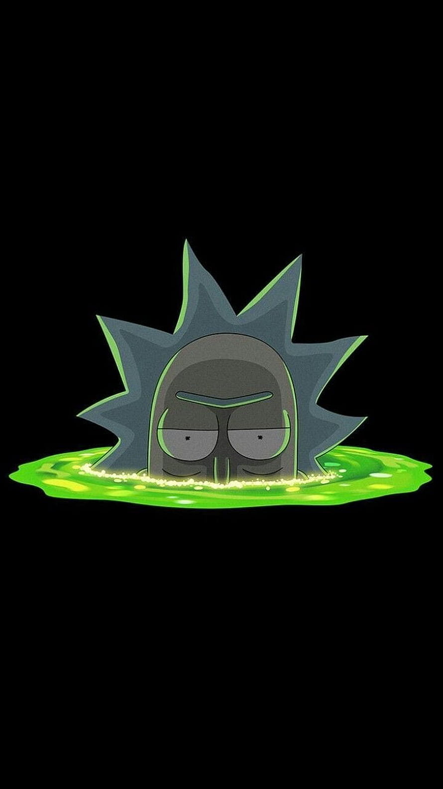 Rick Sanchez Head Emerging From Glowing Green Slime on Black Background HD phone wallpaper