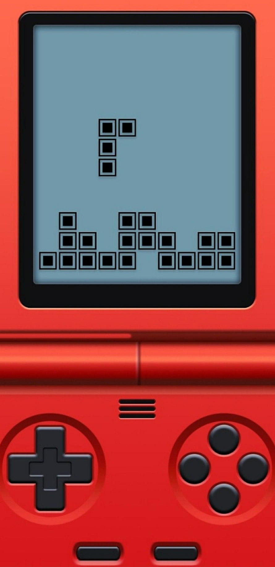 Red Game Boy Console Displaying Tetris Gameplay on Screen HD phone wallpaper