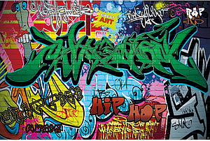 Vibrant Hip Hop Graffiti Wall Mural with Colorful Urban Street Art and Spray Paint Typography HD wallpaper