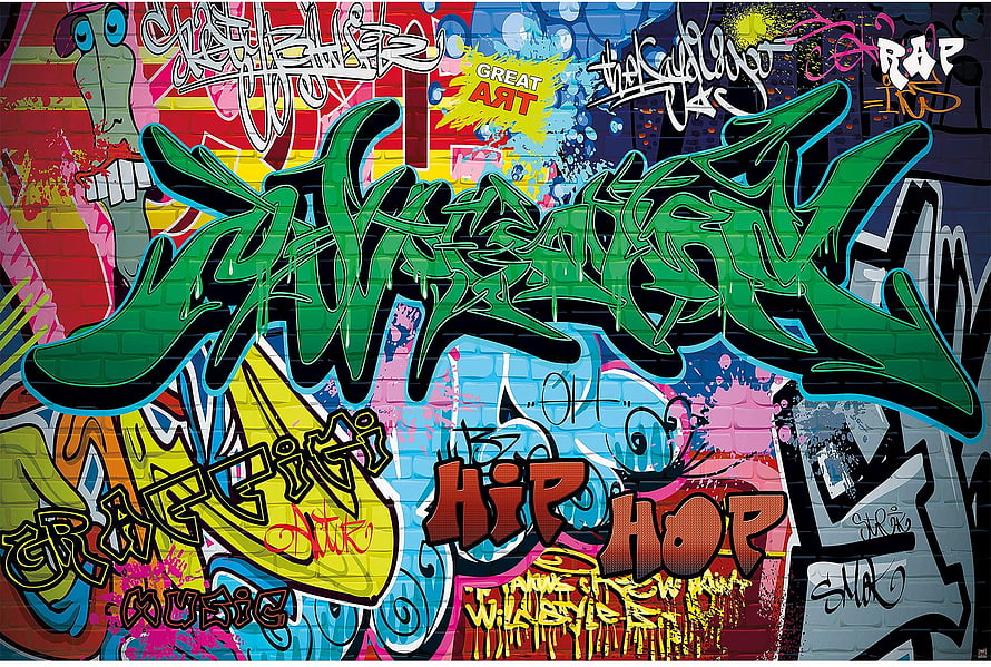 Vibrant Hip Hop Graffiti Wall Mural with Colorful Urban Street Art and Spray Paint Typography HD wallpaper