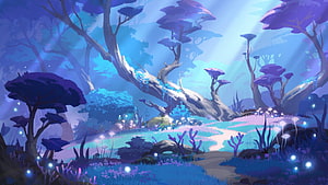 Genshin Impact Sumeru Forest Landscape with Glowing Flora and Sunlit Canopy HD wallpaper