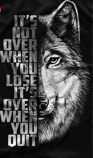 Black and White Wolf Portrait with Motivational Quote on Dark Background HD phone wallpaper
