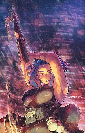 Lady Nagant from My Hero Academia in a dramatic action pose with a rifle under neon city lights HD phone wallpaper