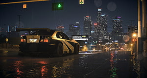 BMW M3 GTR on a Rainy Night Street in Need for Speed Cityscape HD wallpaper