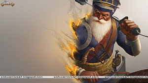 Baba Deep Singh Ji Sikh Warrior Digital Art with Fiery Aura and Traditional Turban HD wallpaper