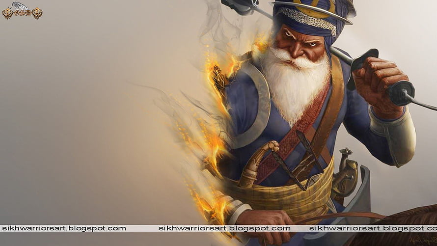 Baba Deep Singh Ji Sikh Warrior Digital Art with Fiery Aura and Traditional Turban HD wallpaper