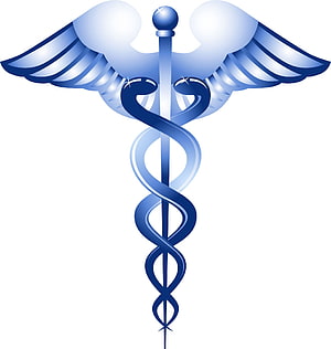 Blue Caduceus Medical Symbol with Wings and Serpents on White Background HD phone wallpaper