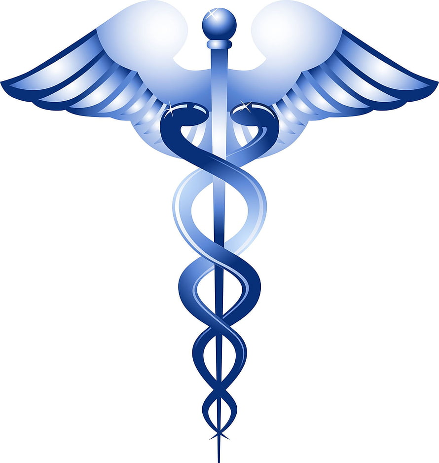 Blue Caduceus Medical Symbol with Wings and Serpents on White Background HD phone wallpaper