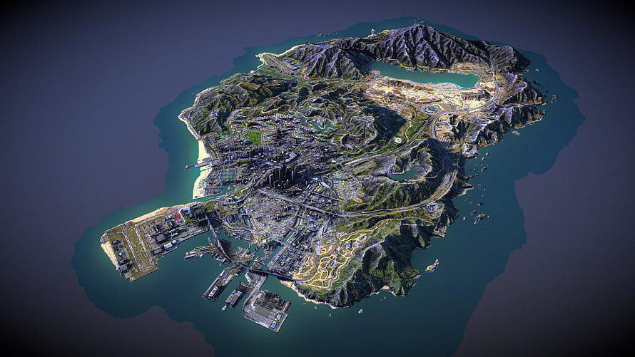 GTA V Los Santos Island Aerial Map View HD wallpaper