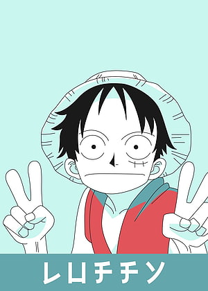 Luffy from One Piece Making Peace Signs in Minimalist Anime Illustration HD phone wallpaper
