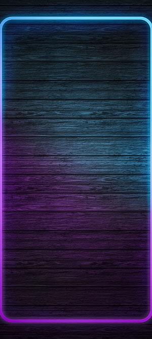 Dark Wood Plank Background with Cyan and Magenta Neon Border Frame HD phone wallpaper