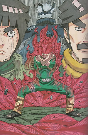 Might Guy Eight Gates Jutsu Anime Illustration with Rock Lee and Kakashi HD phone wallpaper